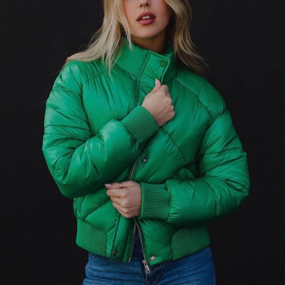 Green Women's Puffer Bomber Jacket
